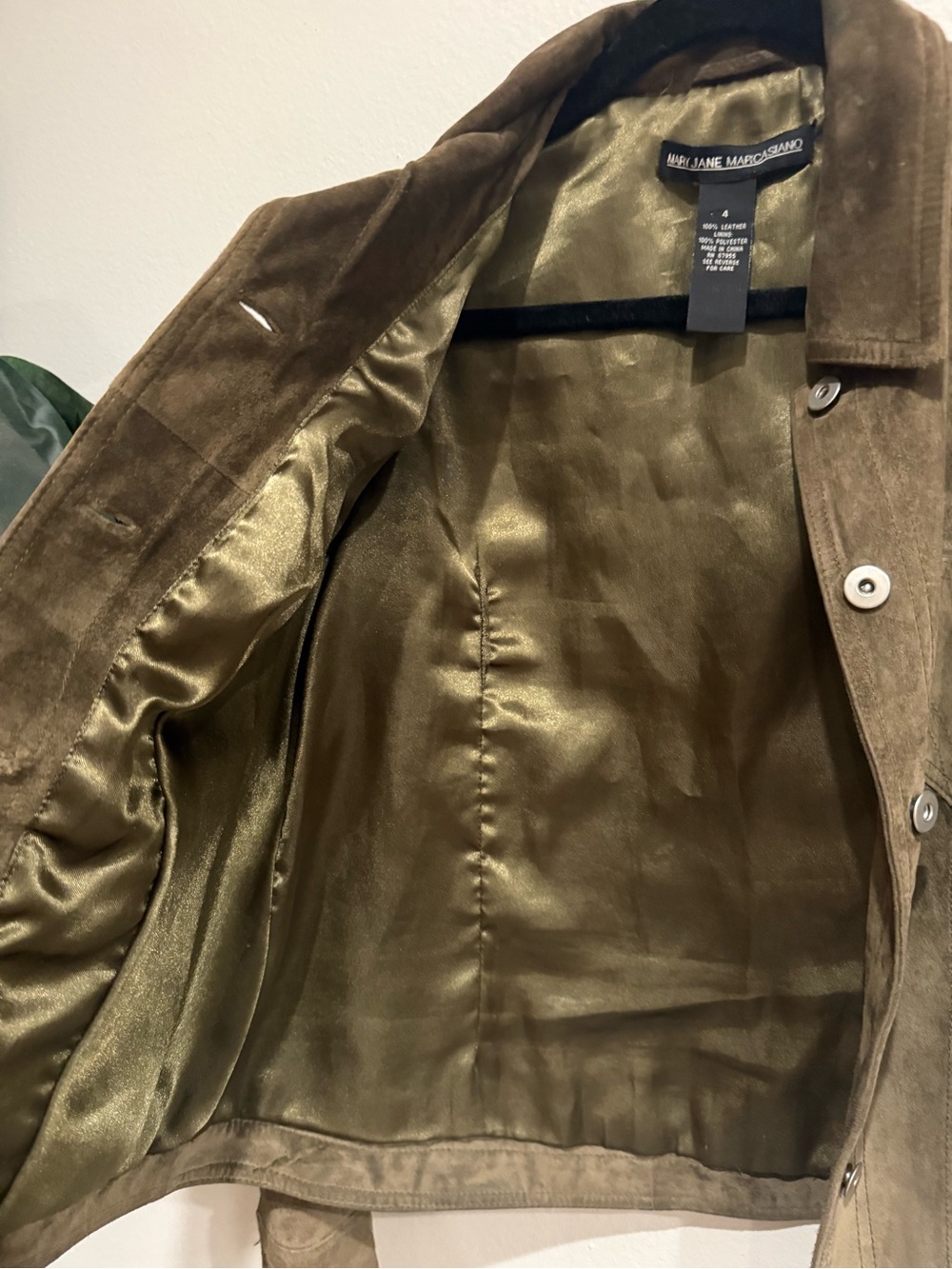 Mary Jane Marcasiano Brown/Green Suede Bomber Jacket